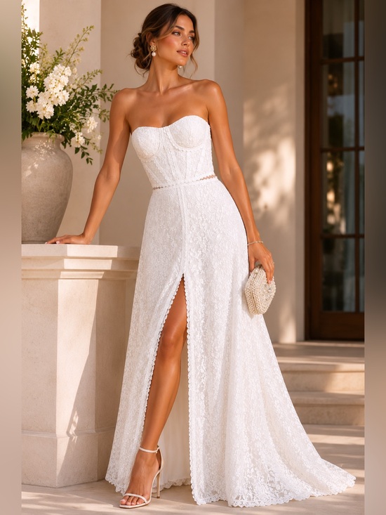 Lulus Dresses & Skirts - Lulus White Floral Lace Strapless Maxi Dress NWT Bridal Shower Wedding M